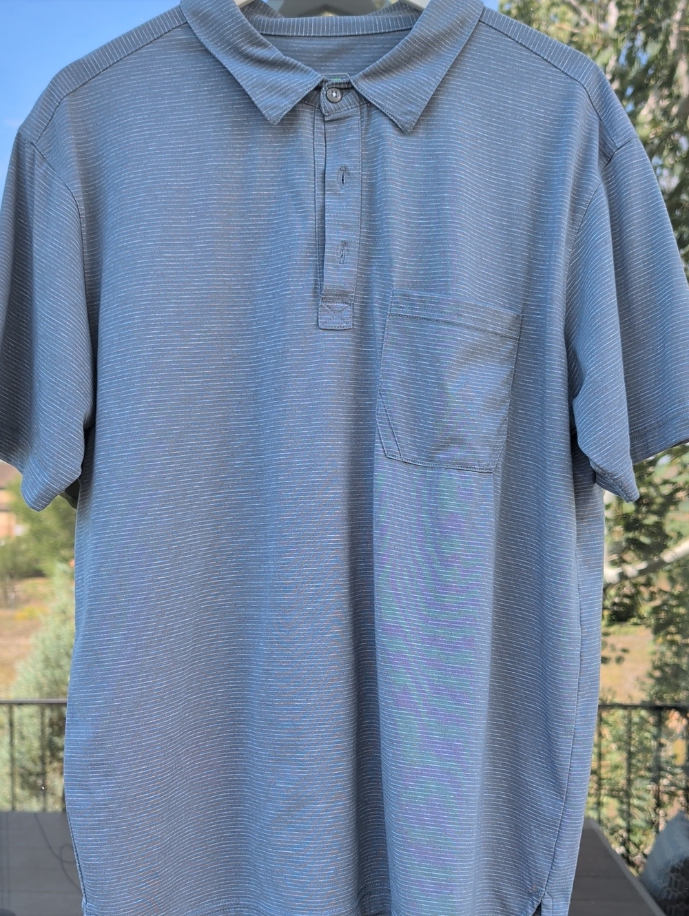Stio Heather Slate Blue Short-Sleeve Polo with Chest Pocket